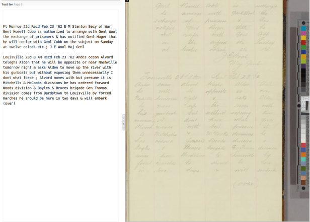 A page from one of the fully transcribed ledgers, showing the consensus text on the left.