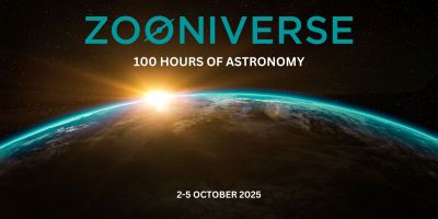 Zooniverse, 100 hours of astronomy, 2-5 October 2025. Background: Earth seen from cosmos