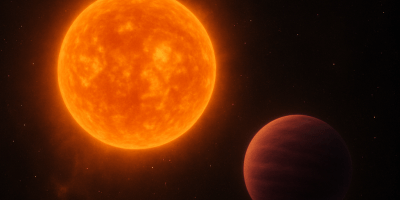 An AI-generated image rendition of two stars on dark background